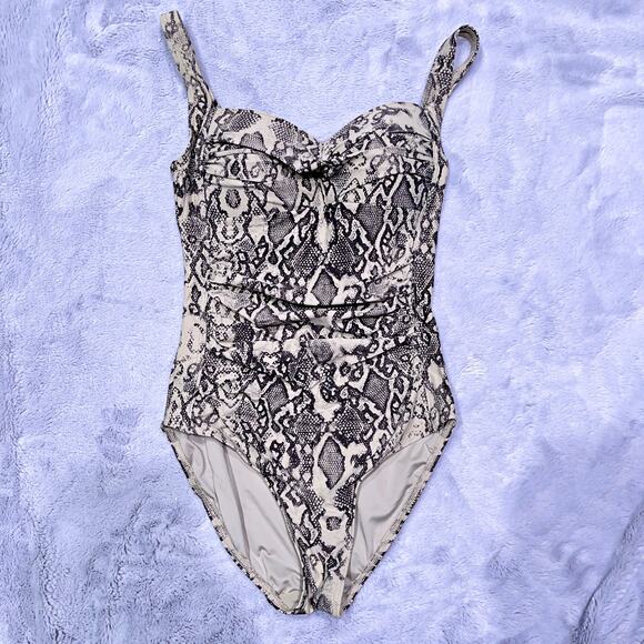 NipTuck Swim Snakeskin One Piece Swimsuit Brown Beige Tummy Control Womens US 4 - Picture 2 of 8